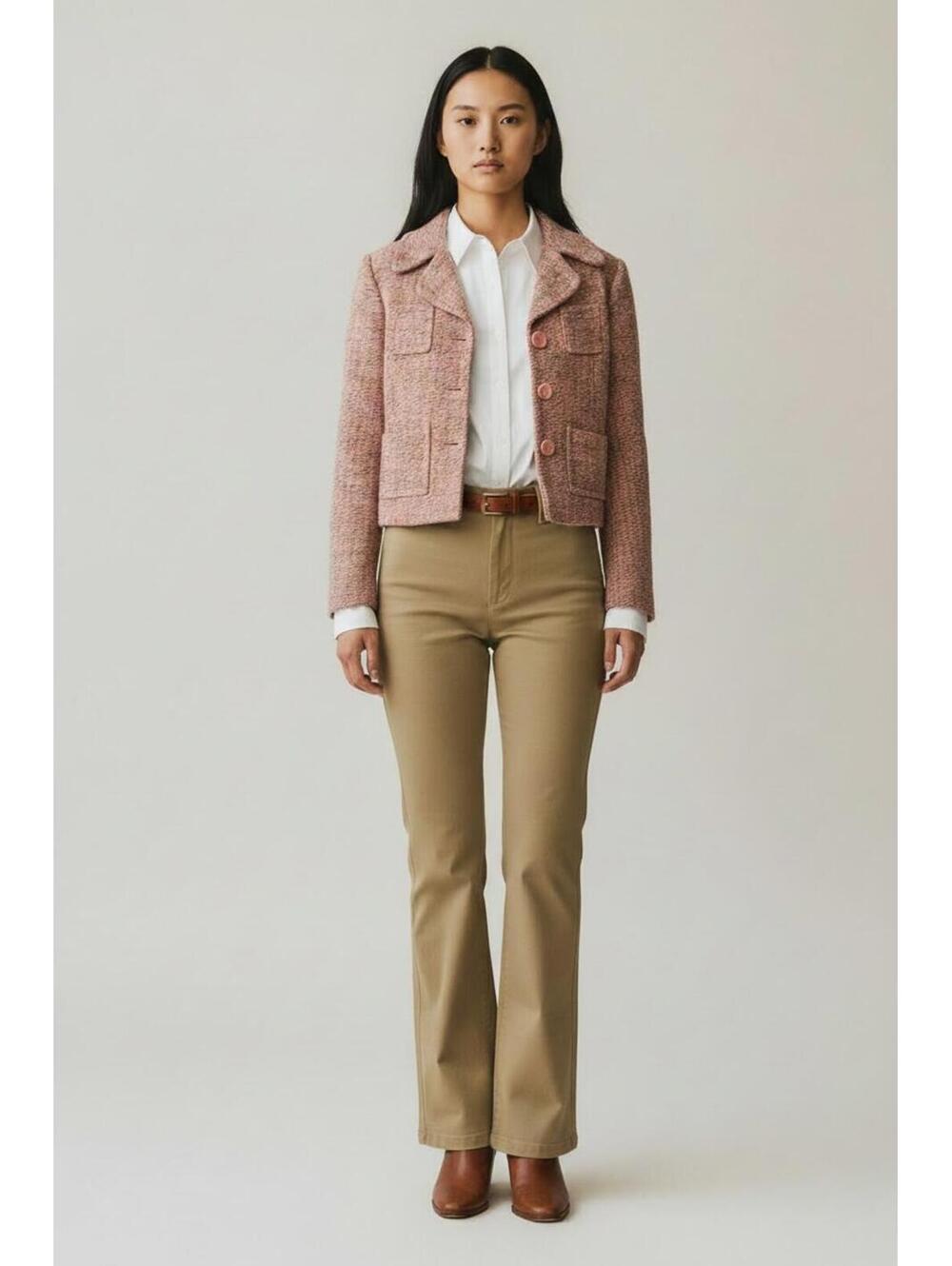 Vintage Y2K Gap Women’s Pink Cropped Tweed Blazer, Size 2